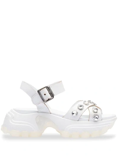 Miu Miu Crackle Chunky Sole Leather Sandals In White