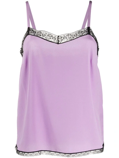 Zadig & Voltaire Sleeveless Lace-trim Woven Camisole Top In Purple