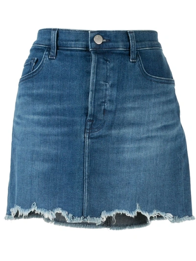 J Brand Bonny Frayed Faded Denim Mini Skirt In Blue