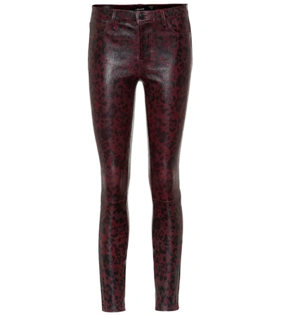 J Brand L8001 Leopard-print Stretch-leather Skinny Pants In Purple