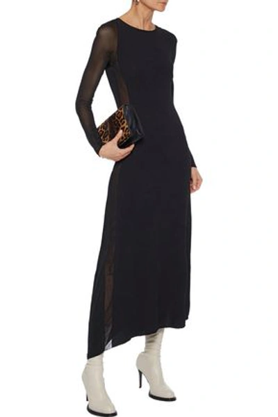 Stella Mccartney Asymmetric Burnout-effect Stretch-knit Midi Dress In Black