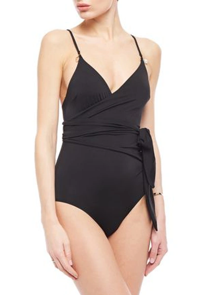Stella Mccartney Embellished Belted Swimsuit In Black