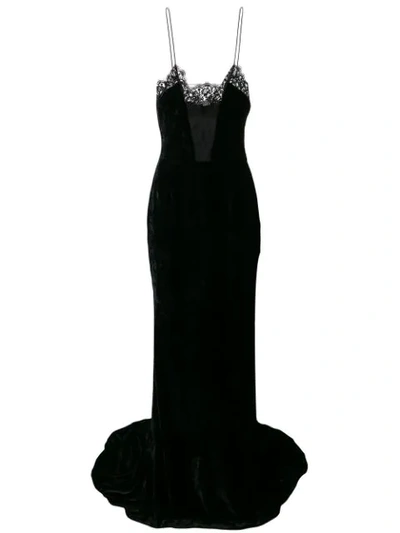 Stella Mccartney Clementine Lace-trimmed Crushed-velvet Gown In Black