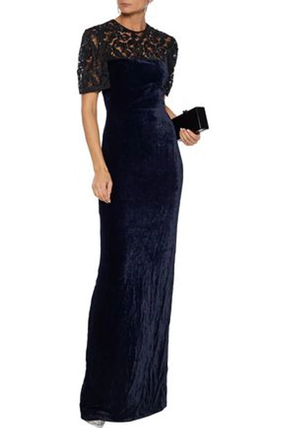 Stella Mccartney Janelle Embellished Lace-paneled Cotton-blend Crushed-velvet Gown In Black