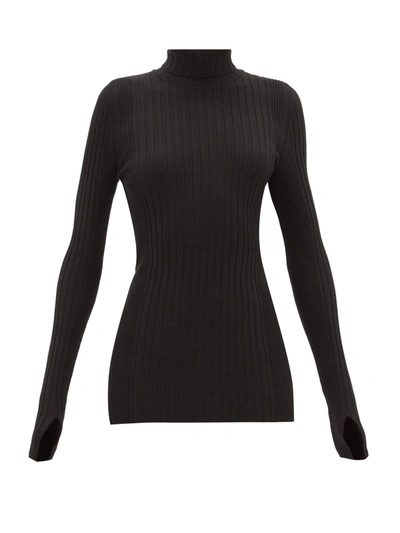 Paco Rabanne Jacquard And Ribbed-knit Turtleneck Sweater In Black