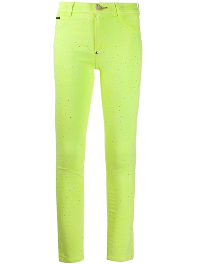 Philipp Plein High Rise Denim Leggings In Yellow