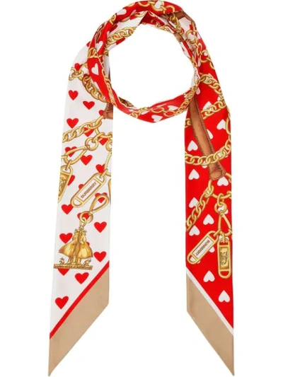 Burberry Silk Archive Print Slim Scarf In Red