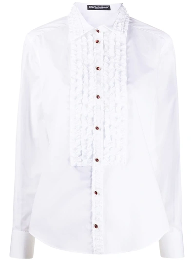 Dolce & Gabbana Ruffle-front Long-sleeve Shirt In White