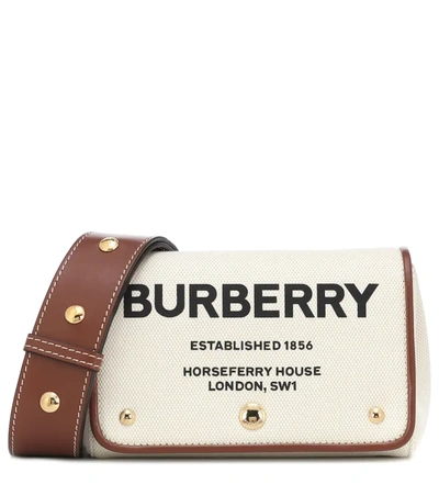 Burberry Small Horseferry Canvas Crossbody Bag In Beige,brown