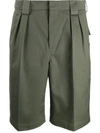 Jacquemus Pleated Cotton Canvas Bermuda Shorts In Green