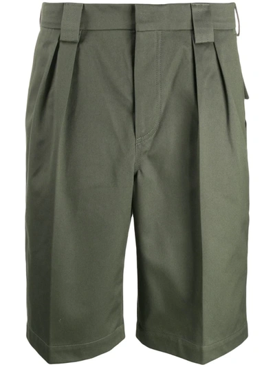 Jacquemus Pleated Cotton Canvas Bermuda Shorts In Green