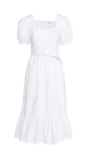 Endless Rose Belted Puff-sleeve Midi Dress In White