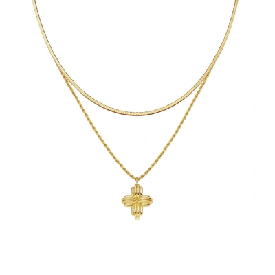 Missoma Large Ridge Cross Necklace Set 18ct Gold Vermeil