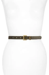 Saint Laurent Ysl Logo Skinny Suede Belt In Pebble