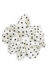 L Erickson Silk Charmeuse Scrunchie In Dainty Dot White/ Black