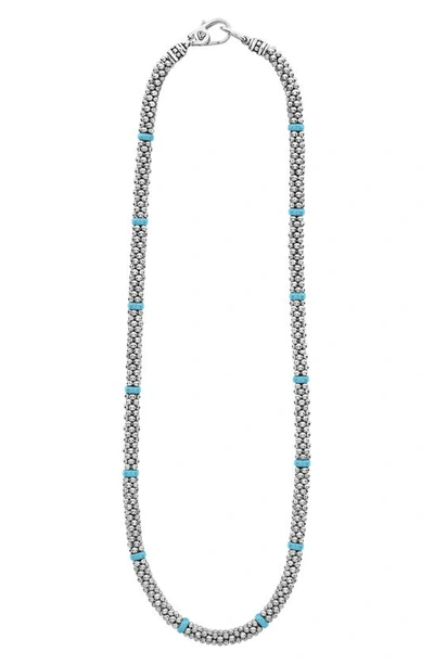 Lagos Blue Caviar Ceramic Collar Necklace In Silver/ Blue