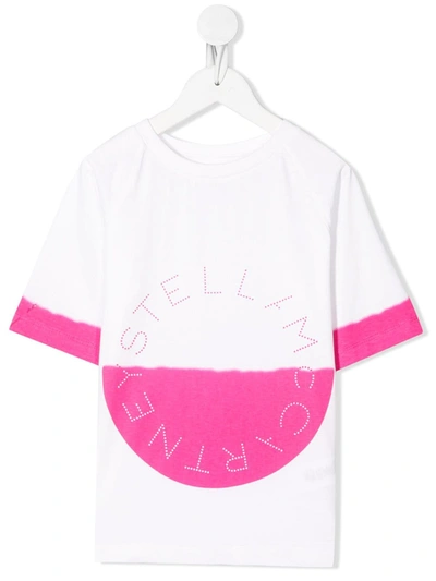Stella Mccartney Kids' White T-shirt For Girl With Fuchsia Logo In Magnolia