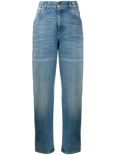 Gucci Logo Patch Straight-leg Jeans In Blue