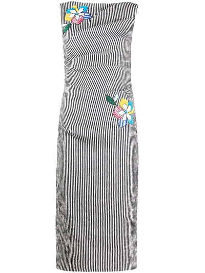 Talbot Runhof Striped Floral-applique Dress In Blue