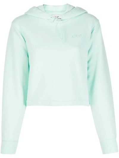 Kirin Logo Cropped Drawstring Hoodie In Green