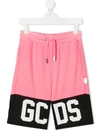 Gcds Kids' Colour-block Logo Sweat Shorts In Pink