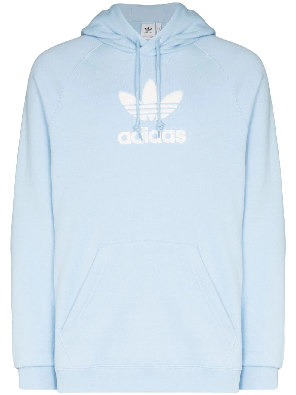 Adidas Originals Adidas Light Blue Trefoil Logo Print Cotton Hoodie |  ModeSens