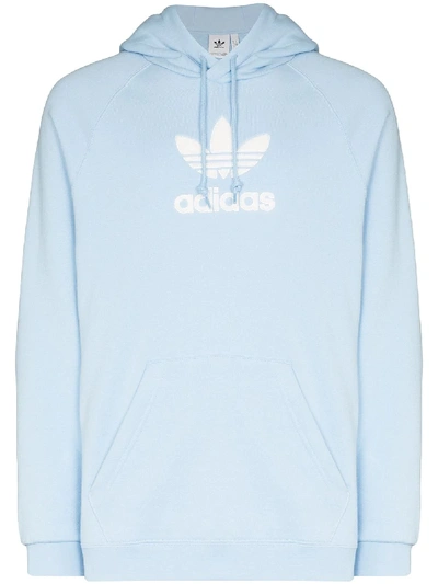 Adidas Originals Adidas Light Blue Logo Print Cotton Hoodie ModeSens