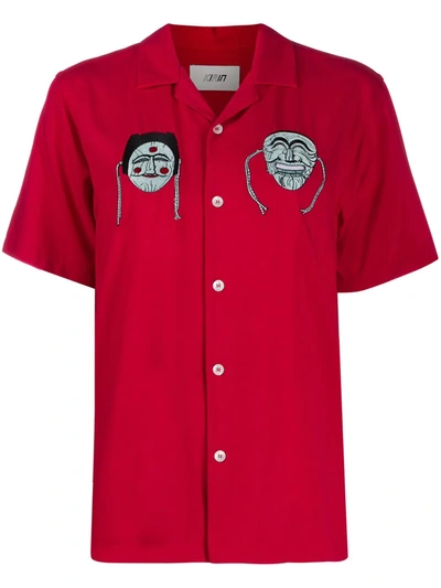 Kirin Masks Embroidered Bowling Shirt In Red