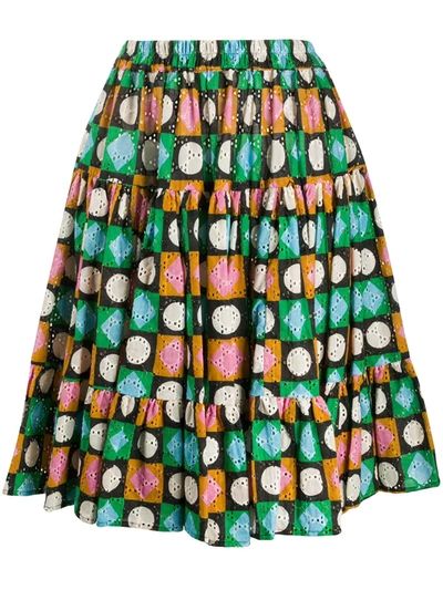 La Doublej Lucky Charms Print Tiered Skirt In Green