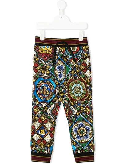 Dolce & Gabbana Kids' Glass Window Print Jogging Trousers In Red