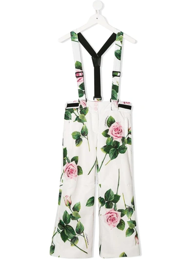 Dolce & Gabbana Kids' Tropical Rose Print Jumpsuit In White