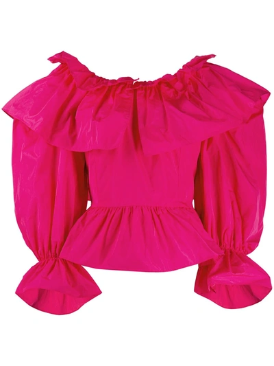 Msgm Oversized Collar Ruffled Blouse In Pink
