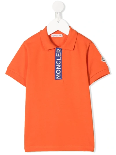 Moncler Kids' Logo Trim Polo Shirt In Orange