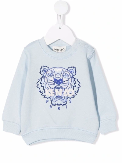 Kenzo Babies' Tiger-embroidered Organic Cotton Sweatshirt In Cielo