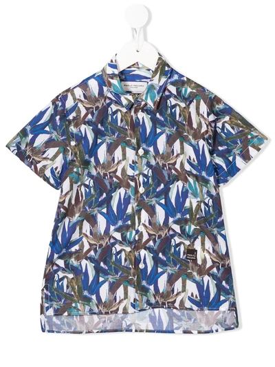 Paolo Pecora Teen Leaf Print Shirt In Blu Chiaro