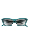 Saint Laurent 53mm Cat Eye Sunglasses In Green/ Silver