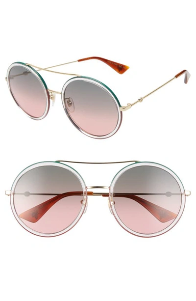 Gucci 56mm Round Halo Frame Sunglasses In Gold/ Green