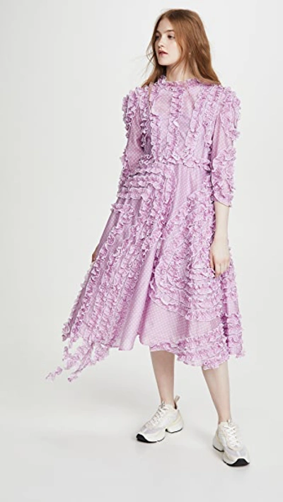 Pushbutton Trimming Frill Dress In Violet