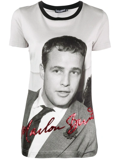 Dolce & Gabbana Cotton T-shirt With Marlon Brando Print In Grey