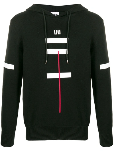 Les Hommes Urban Knitted Stripe Hoodie In Black