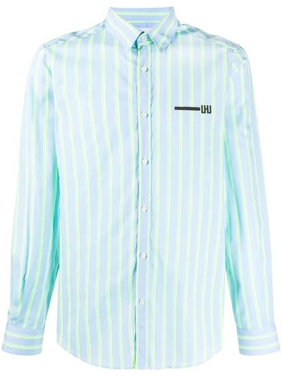 Les Hommes Urban Striped Long Sleeved Shirt In Blue