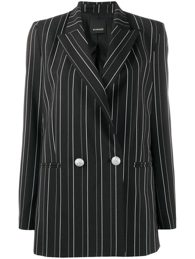 Pinko Striped Double-breasted Blazer In Black