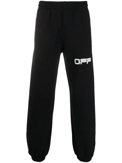 Off-white Airport Tape Print Slim Track Trousers In Black