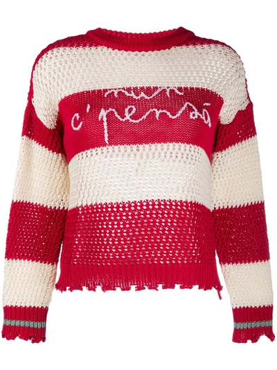 Pinko Embroidered-logo Stripe Knit Jumper In Red