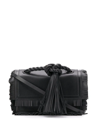 Valentino Garavani Fringed Tasseled Shoulder Bag In Black