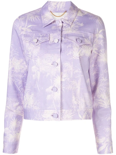 Adam Lippes Cropped Printed Twill Jacket In Purple