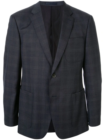 Kent & Curwen Faded Check Single-breasted Blazer In Blue