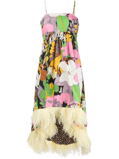 La Doublej La Scala Feather Trim Dress In Pink