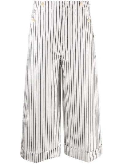 Dondup Cropped Striped Pattern Trousers In Ivory