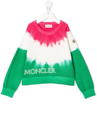 Moncler Kids' Tie-dye Logo Embroidered Jumper In Pink